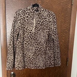 Lands' End Leopard Print  Women's Brown and Tan 3/4 zip fleece top. Medium